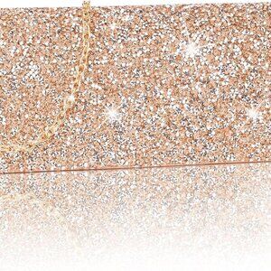 Women's Rhinestone Evening Handbag Clutch Rose Gold Envelope Crossbody